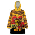 Custom Hawks Football ANZAC Wearable Blanket Hoodie Gallipoli Camouflage With Poppies