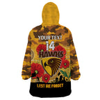 Custom Hawks Football ANZAC Wearable Blanket Hoodie Gallipoli Camouflage With Poppies