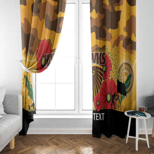 Custom Hawks Football ANZAC Window Curtain Gallipoli Camouflage With Poppies
