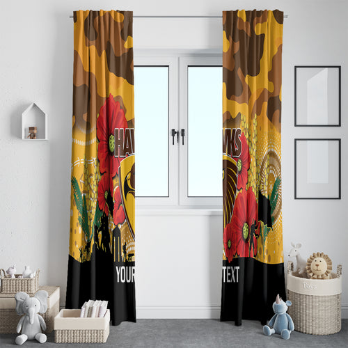 Custom Hawks Football ANZAC Window Curtain Gallipoli Camouflage With Poppies