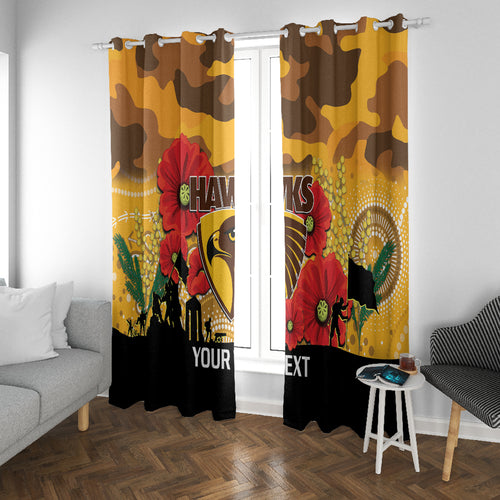Custom Hawks Football ANZAC Window Curtain Gallipoli Camouflage With Poppies