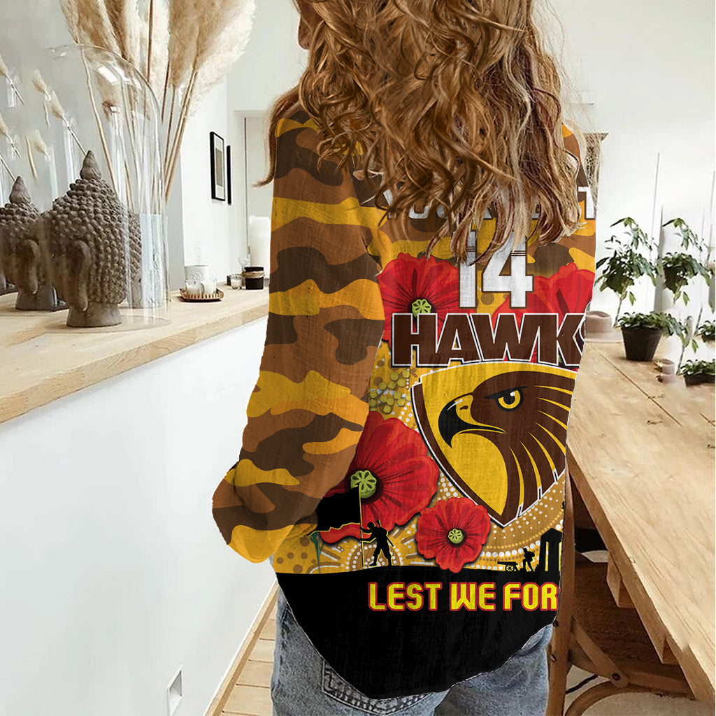 Custom Hawks Football ANZAC Women Casual Shirt Gallipoli Camouflage With Poppies
