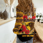 Custom Hawks Football ANZAC Women Casual Shirt Gallipoli Camouflage With Poppies