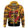 Custom Hawks Football ANZAC Zip Hoodie Gallipoli Camouflage With Poppies