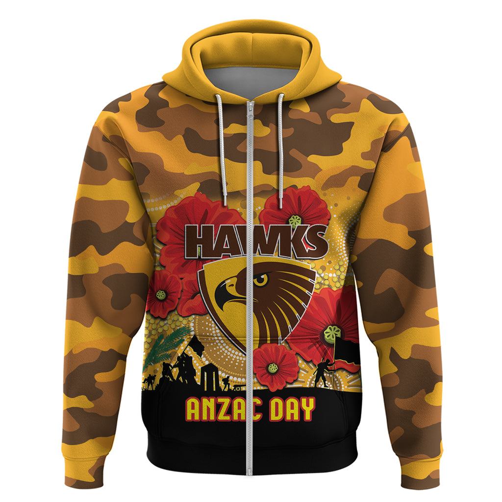 Custom Hawks Football ANZAC Zip Hoodie Gallipoli Camouflage With Poppies