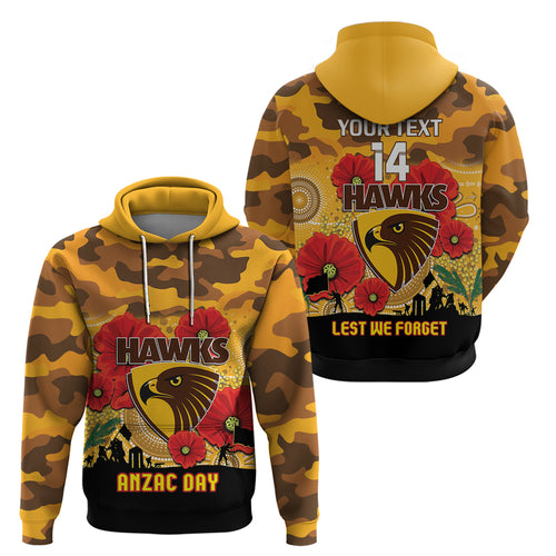 Custom Hawks Football ANZAC Zip Hoodie Gallipoli Camouflage With Poppies