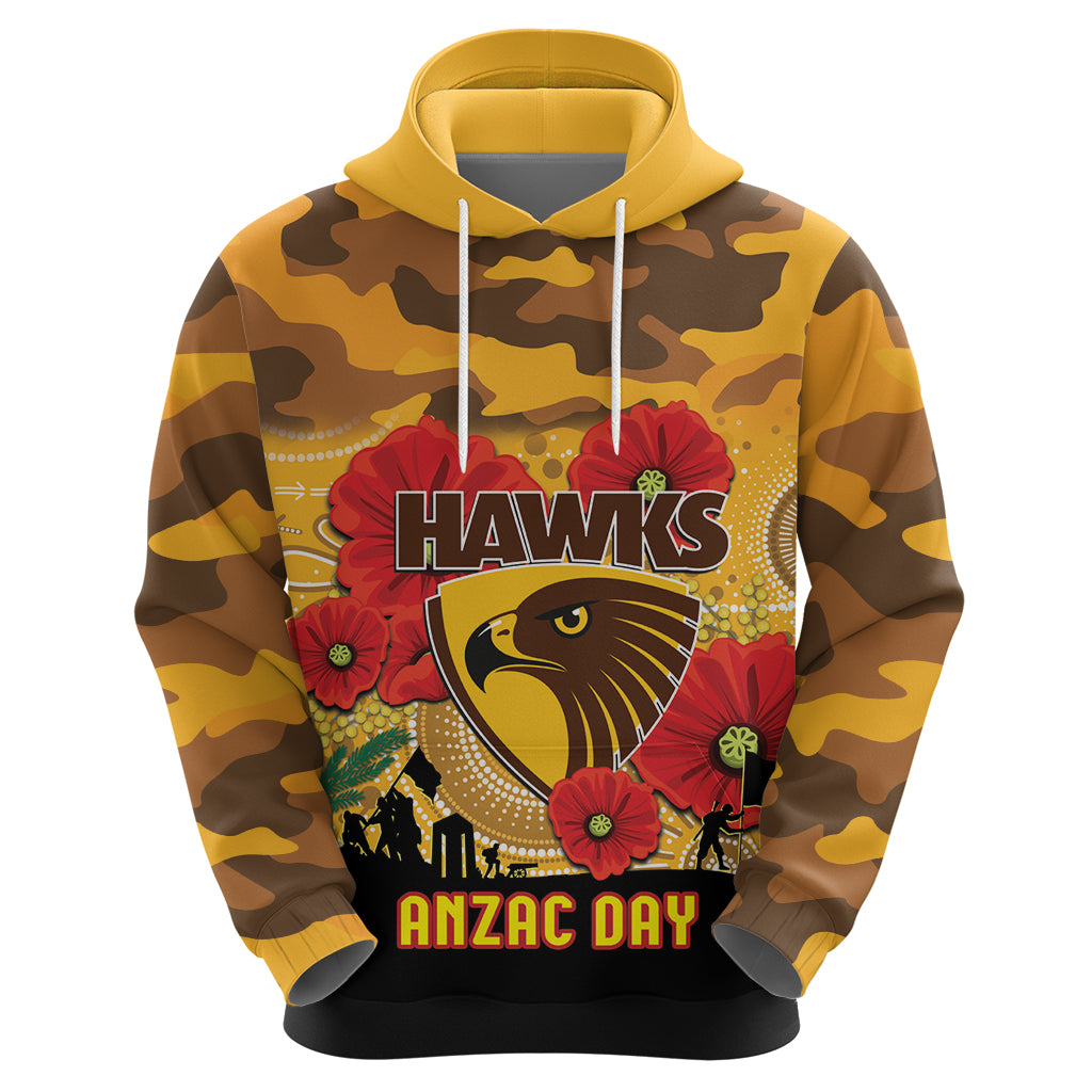 Custom Hawks Football ANZAC Zip Hoodie Gallipoli Camouflage With Poppies