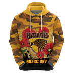 Custom Hawks Football ANZAC Zip Hoodie Gallipoli Camouflage With Poppies
