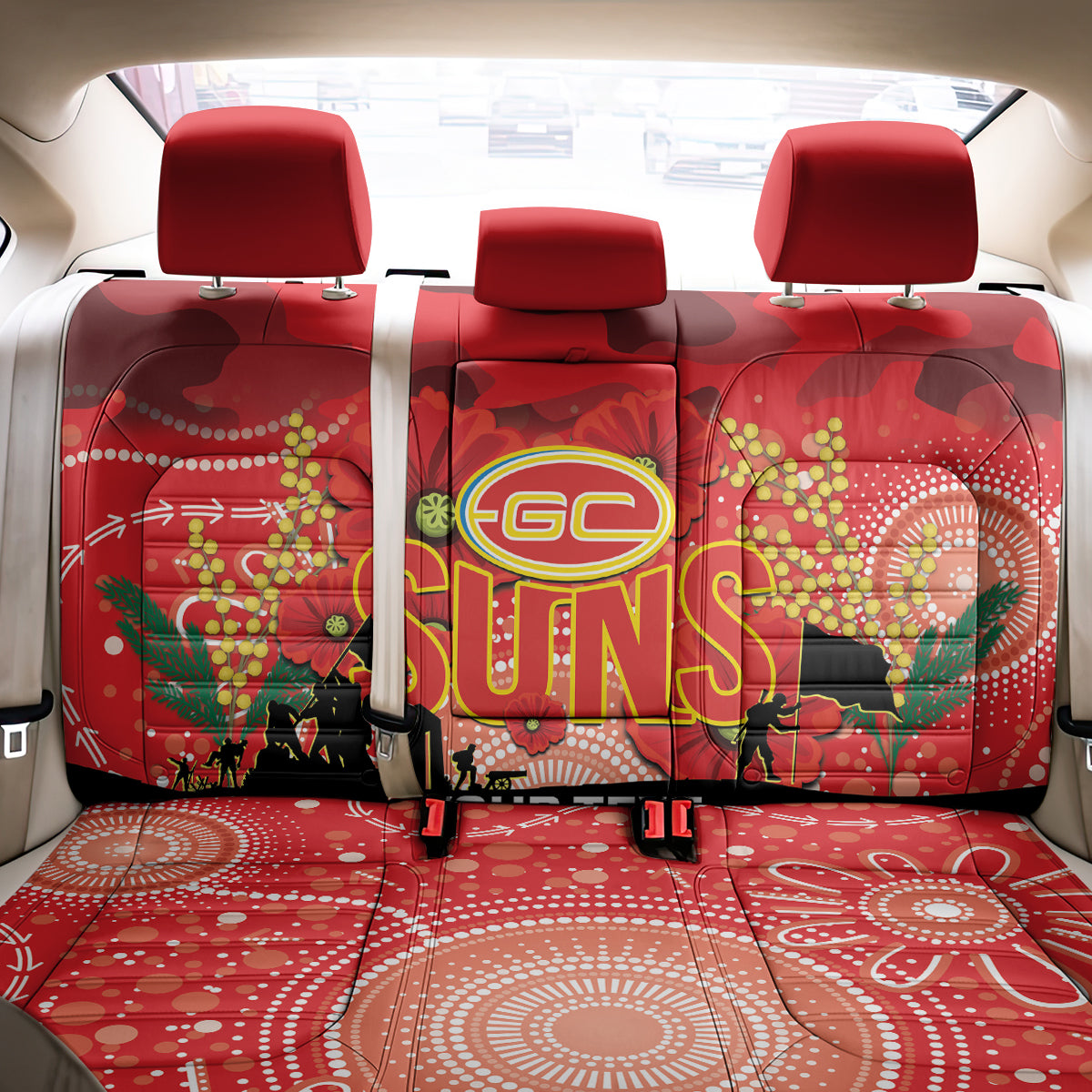 Custom Suns Football ANZAC Back Car Seat Cover Gallipoli Camouflage With Poppies