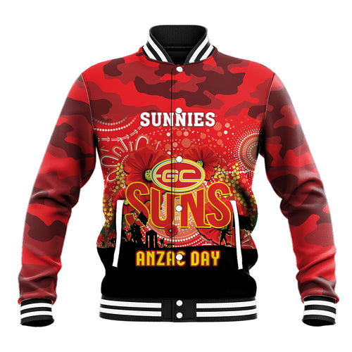Custom Suns Football ANZAC Baseball Jacket Gallipoli Camouflage With Poppies