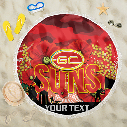 Custom Suns Football ANZAC Beach Blanket Gallipoli Camouflage With Poppies