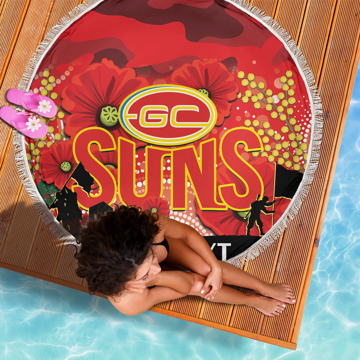 Custom Suns Football ANZAC Beach Blanket Gallipoli Camouflage With Poppies