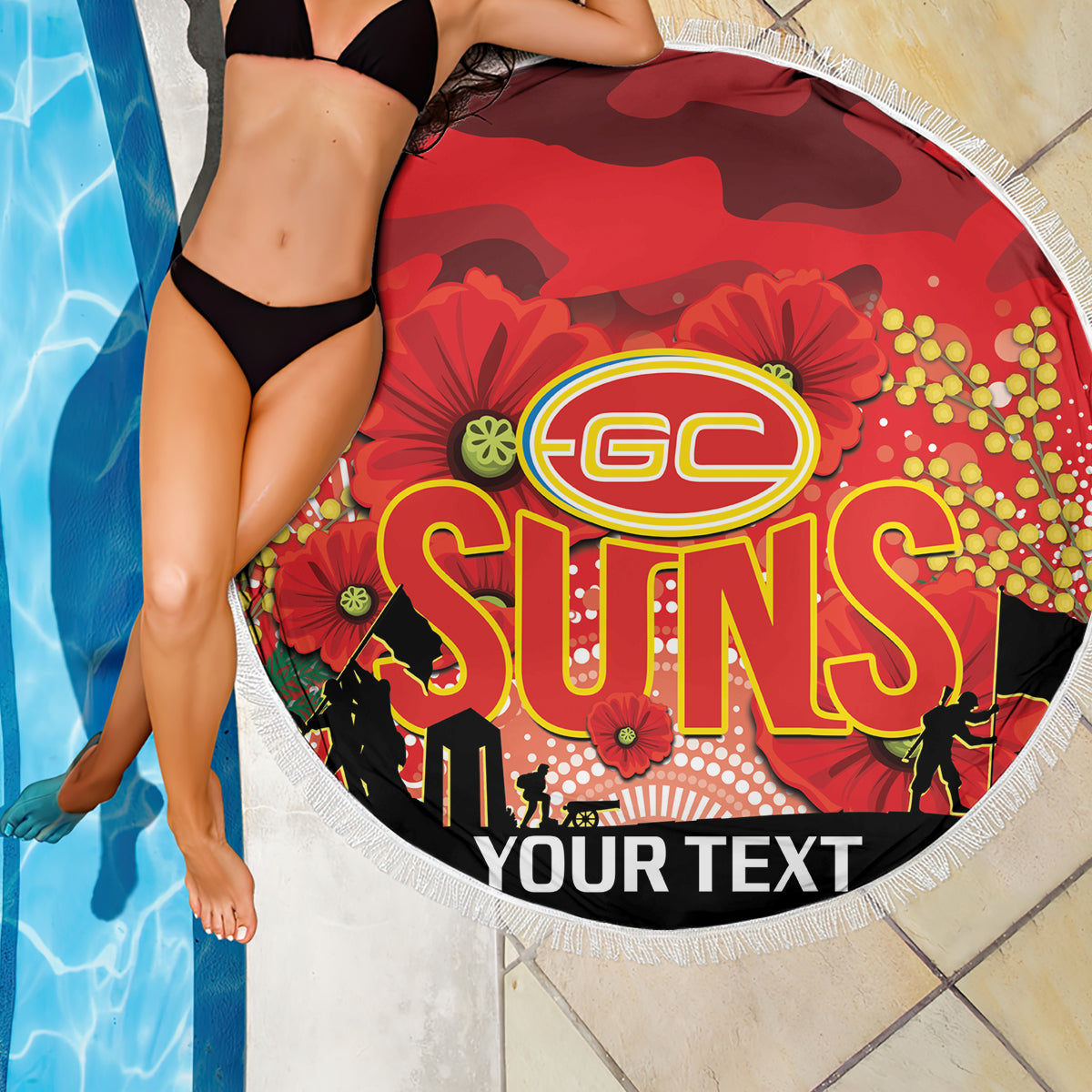 Custom Suns Football ANZAC Beach Blanket Gallipoli Camouflage With Poppies