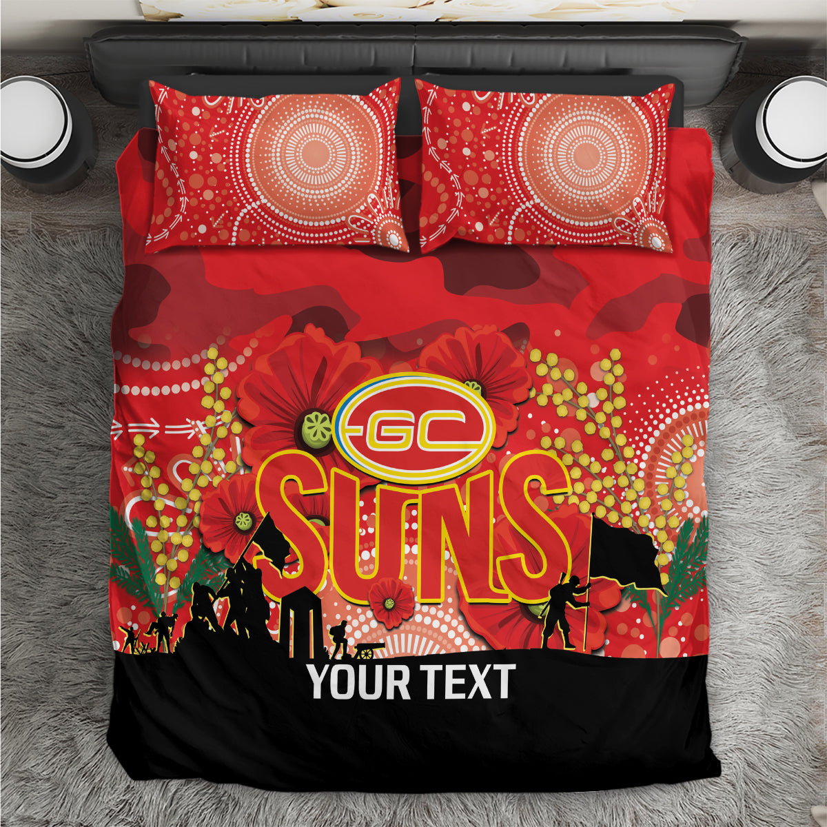 Custom Suns Football ANZAC Bedding Set Gallipoli Camouflage With Poppies