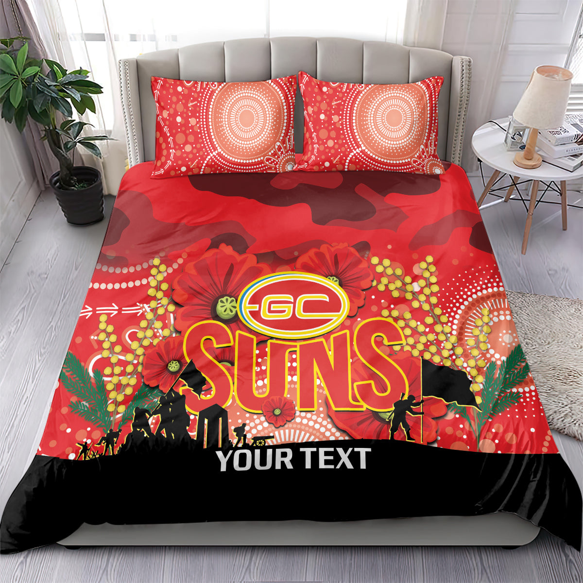 Custom Suns Football ANZAC Bedding Set Gallipoli Camouflage With Poppies