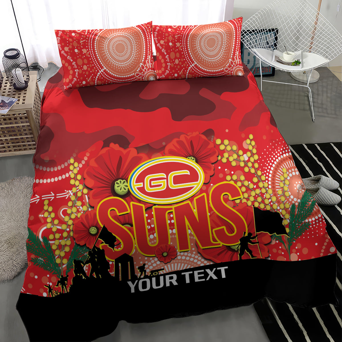 Custom Suns Football ANZAC Bedding Set Gallipoli Camouflage With Poppies