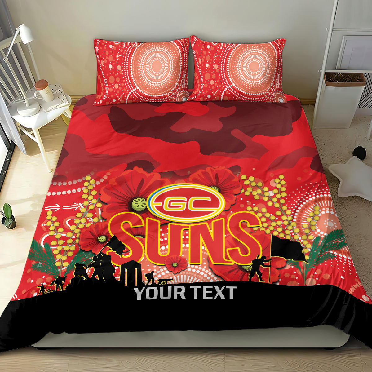 Custom Suns Football ANZAC Bedding Set Gallipoli Camouflage With Poppies