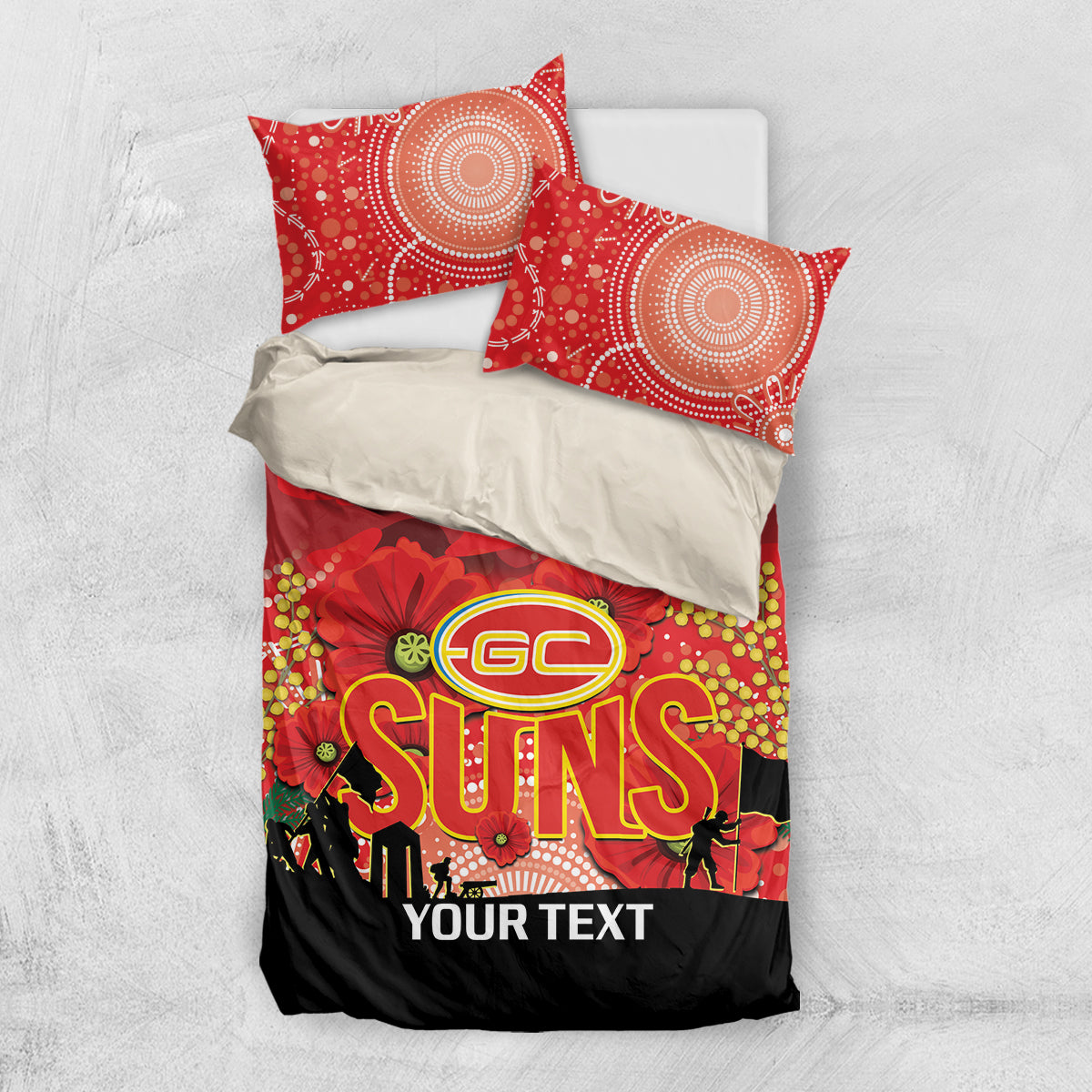 Custom Suns Football ANZAC Bedding Set Gallipoli Camouflage With Poppies