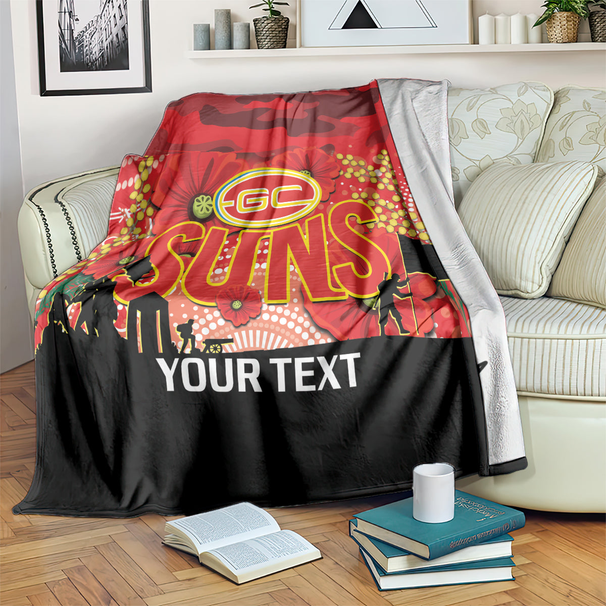 Custom Suns Football ANZAC Blanket Gallipoli Camouflage With Poppies