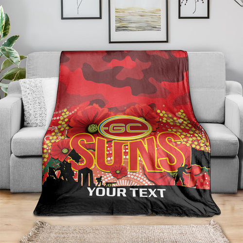 Custom Suns Football ANZAC Blanket Gallipoli Camouflage With Poppies