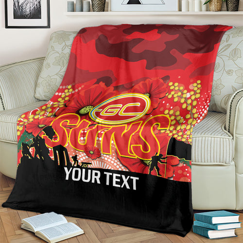 Custom Suns Football ANZAC Blanket Gallipoli Camouflage With Poppies