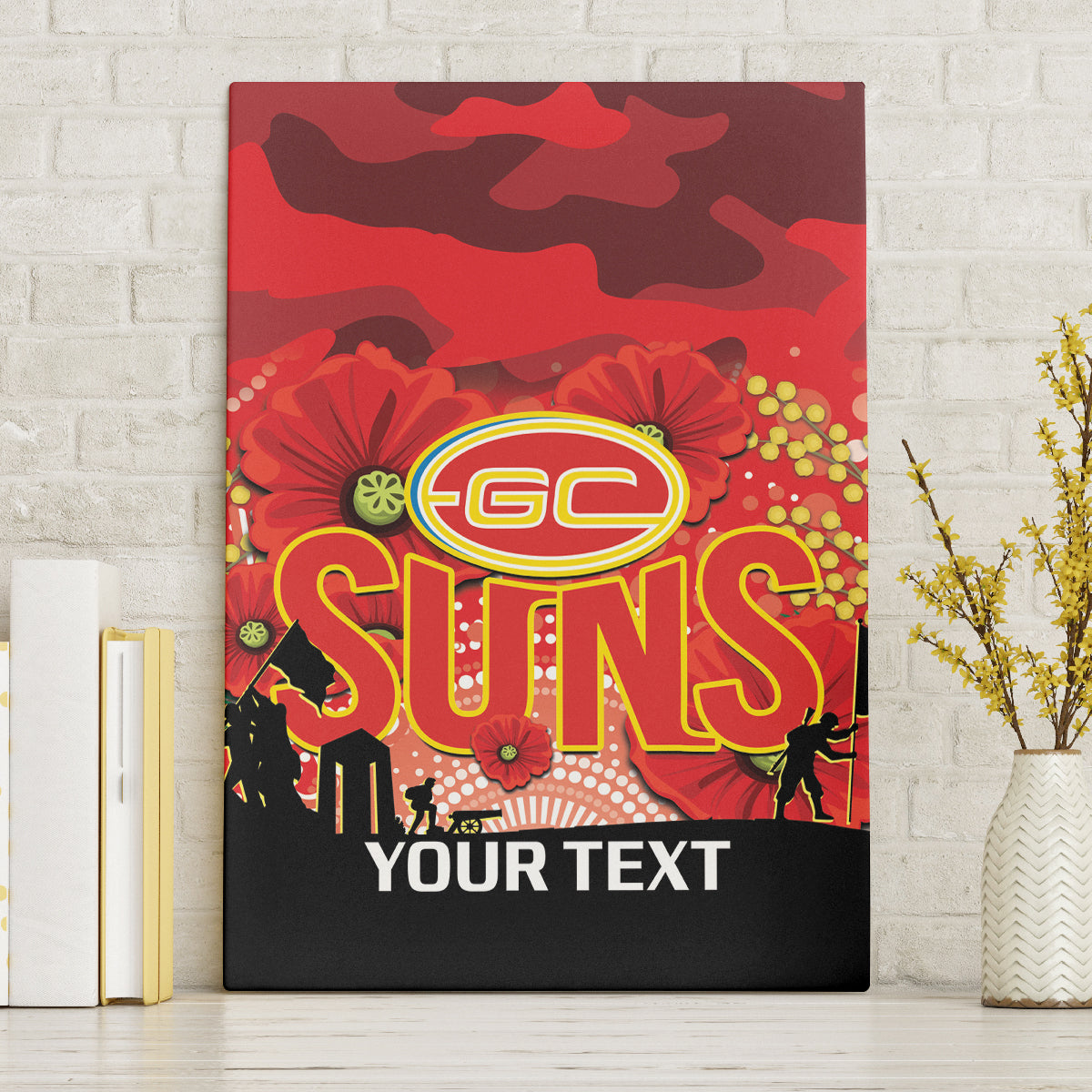 Custom Suns Football ANZAC Canvas Wall Art Gallipoli Camouflage With Poppies