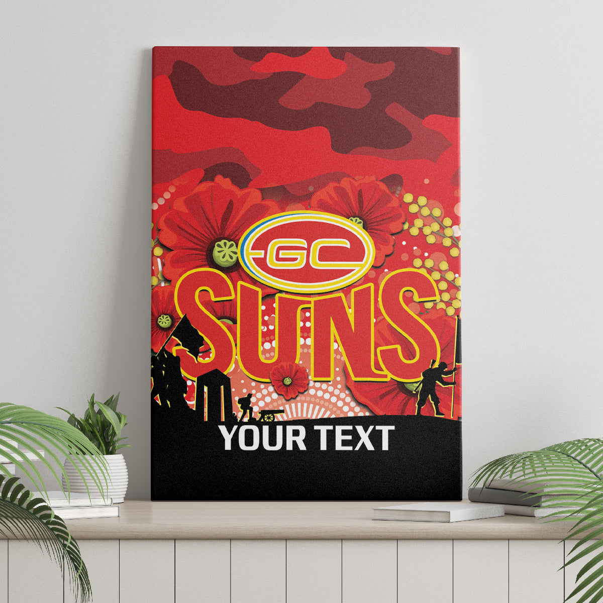 Custom Suns Football ANZAC Canvas Wall Art Gallipoli Camouflage With Poppies