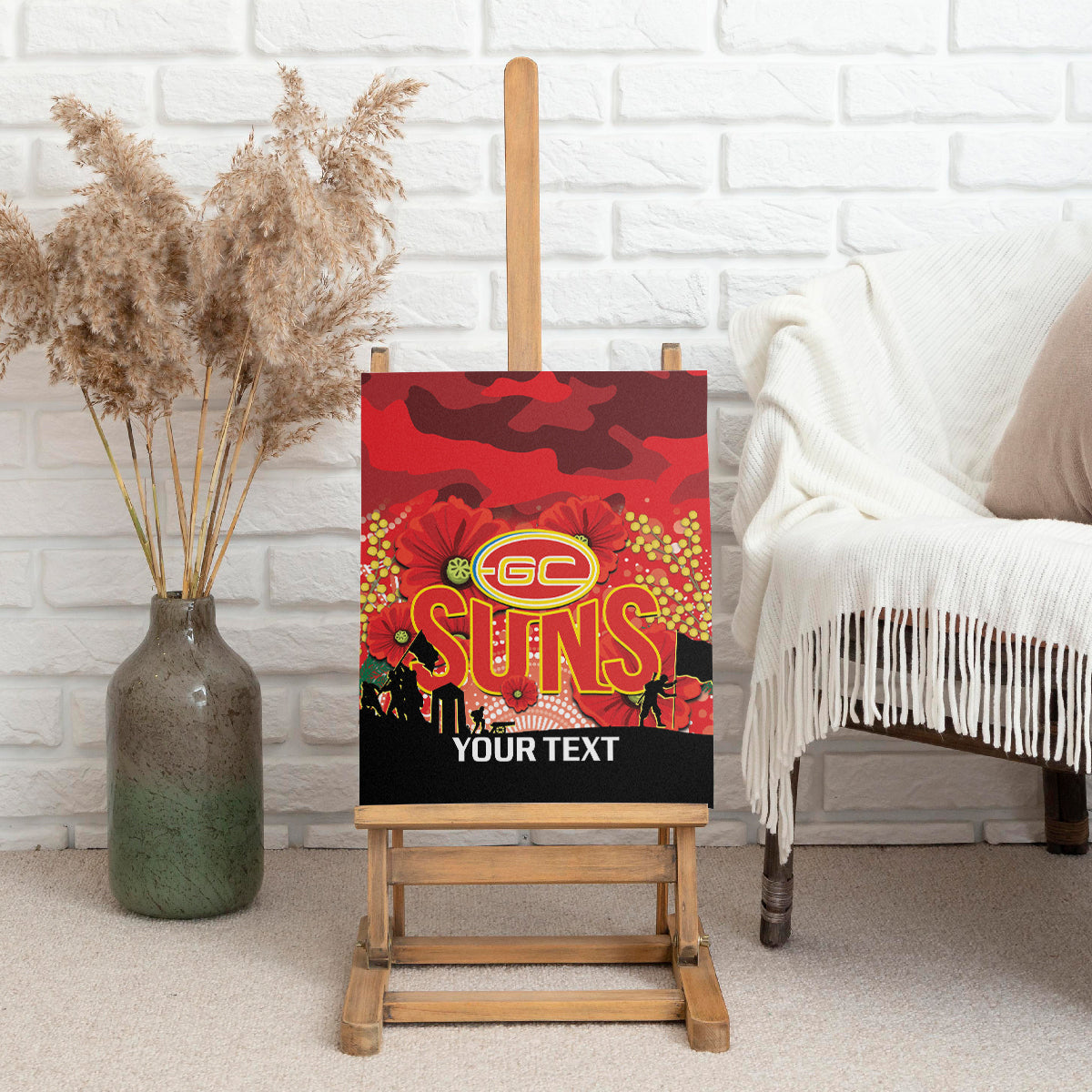 Custom Suns Football ANZAC Canvas Wall Art Gallipoli Camouflage With Poppies