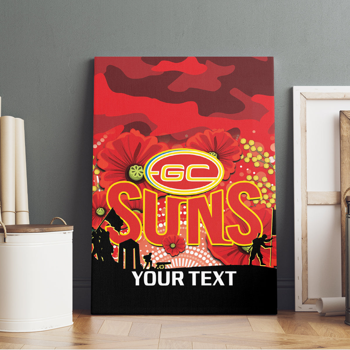 Custom Suns Football ANZAC Canvas Wall Art Gallipoli Camouflage With Poppies