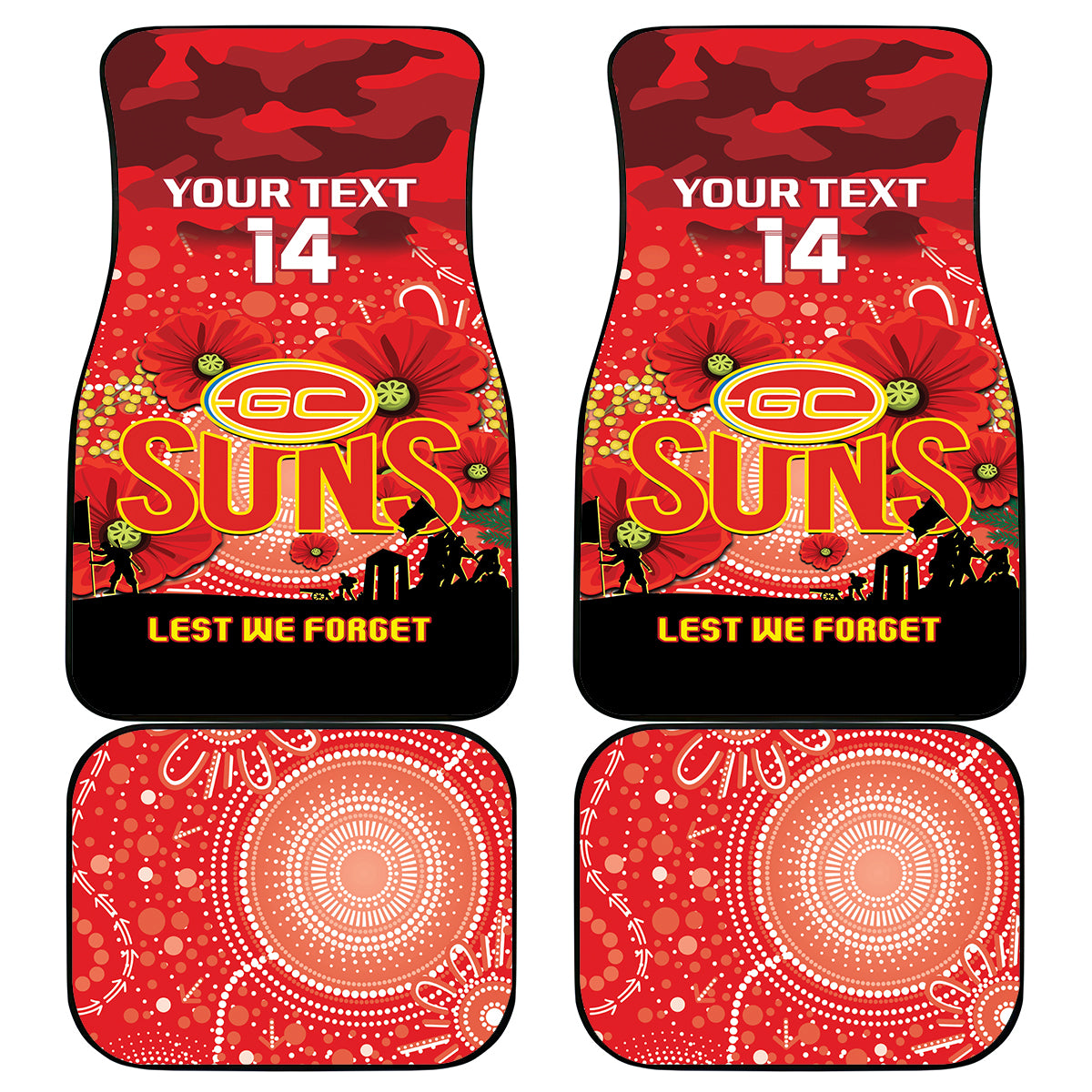 Custom Suns Football ANZAC Car Mats Gallipoli Camouflage With Poppies