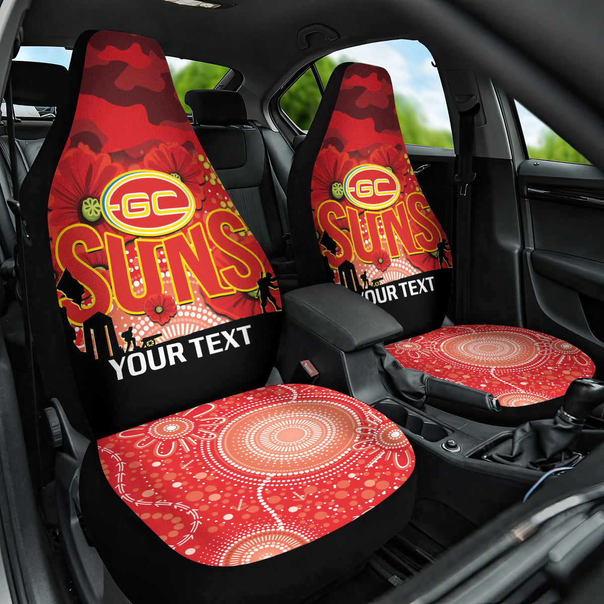 Custom Suns Football ANZAC Car Seat Cover Gallipoli Camouflage With Poppies