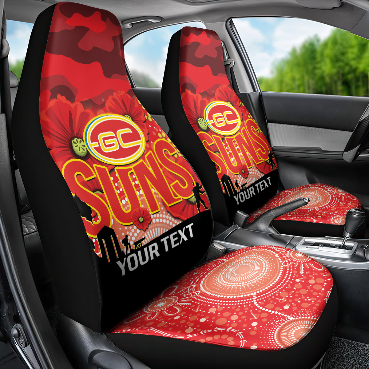 Custom Suns Football ANZAC Car Seat Cover Gallipoli Camouflage With Poppies