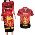 Custom Suns Football ANZAC Couples Matching Long Sleeve Bodycon Dress and Hawaiian Shirt Gallipoli Camouflage With Poppies