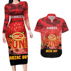 Custom Suns Football ANZAC Couples Matching Long Sleeve Bodycon Dress and Hawaiian Shirt Gallipoli Camouflage With Poppies