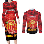 Custom Suns Football ANZAC Couples Matching Long Sleeve Bodycon Dress and Long Sleeve Button Shirt Gallipoli Camouflage With Poppies