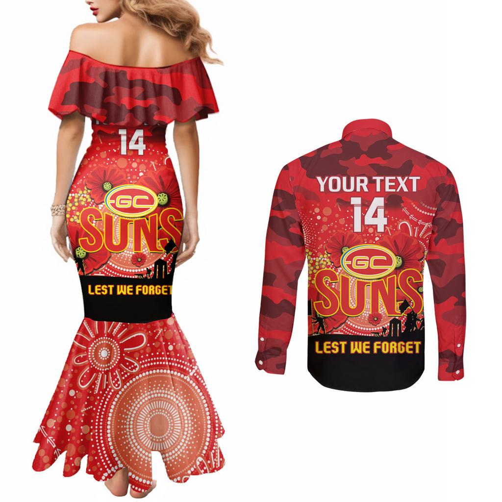 Custom Suns Football ANZAC Couples Matching Mermaid Dress and Long Sleeve Button Shirt Gallipoli Camouflage With Poppies