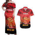 Custom Suns Football ANZAC Couples Matching Off Shoulder Maxi Dress and Hawaiian Shirt Gallipoli Camouflage With Poppies