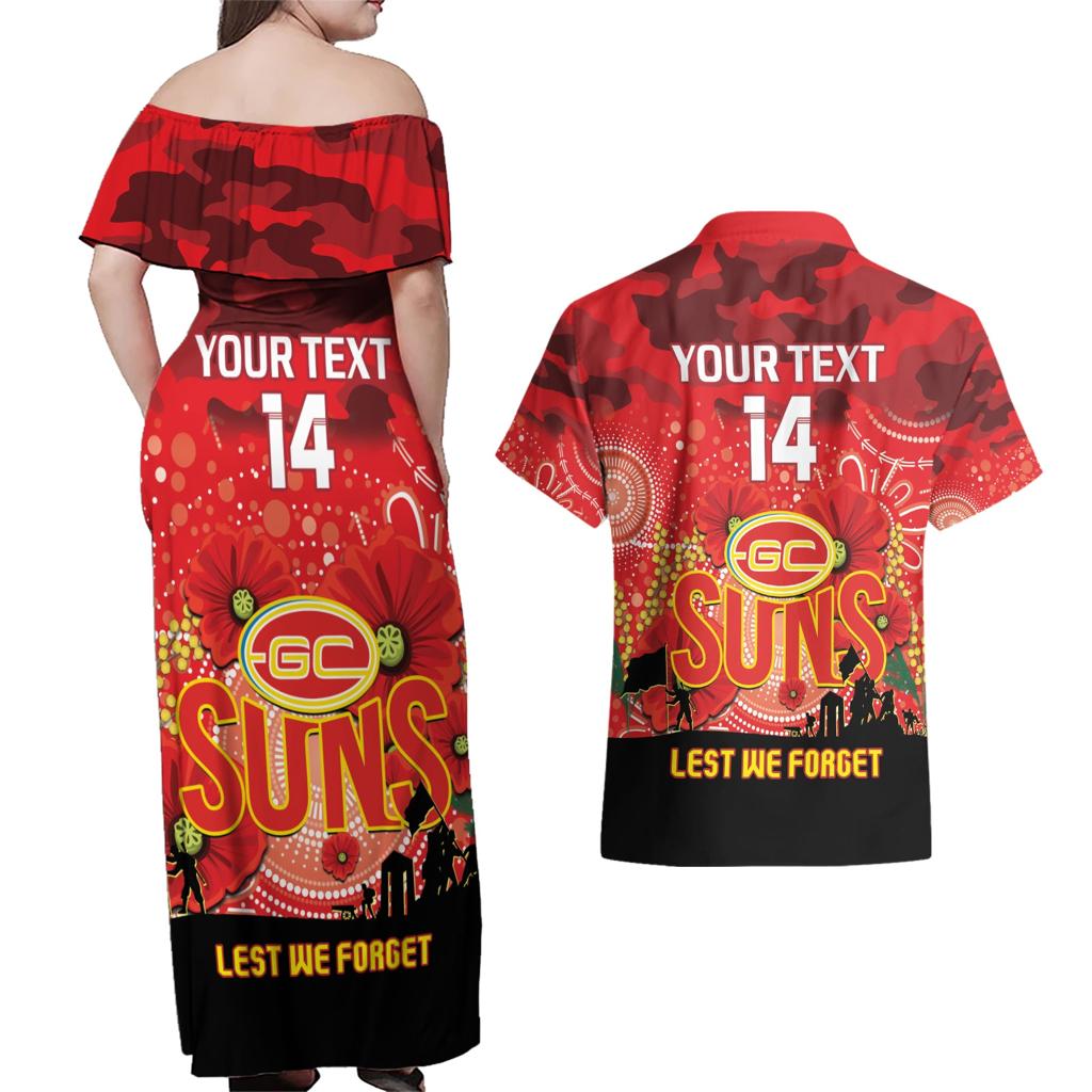 Custom Suns Football ANZAC Couples Matching Off Shoulder Maxi Dress and Hawaiian Shirt Gallipoli Camouflage With Poppies