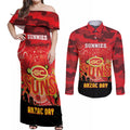 Custom Suns Football ANZAC Couples Matching Off Shoulder Maxi Dress and Long Sleeve Button Shirt Gallipoli Camouflage With Poppies