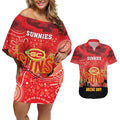 Custom Suns Football ANZAC Couples Matching Off Shoulder Short Dress and Hawaiian Shirt Gallipoli Camouflage With Poppies
