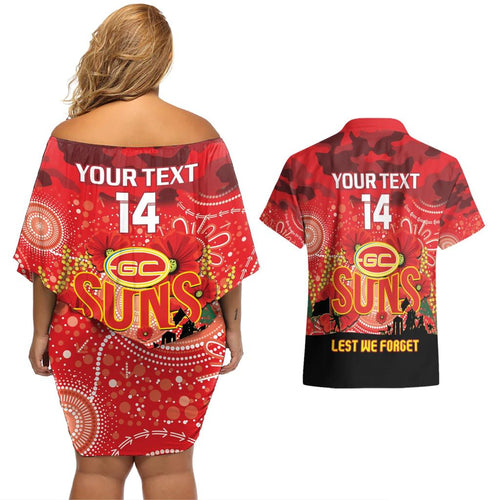 Custom Suns Football ANZAC Couples Matching Off Shoulder Short Dress and Hawaiian Shirt Gallipoli Camouflage With Poppies