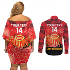 Custom Suns Football ANZAC Couples Matching Off Shoulder Short Dress and Long Sleeve Button Shirt Gallipoli Camouflage With Poppies