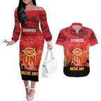 Custom Suns Football ANZAC Couples Matching Off The Shoulder Long Sleeve Dress and Hawaiian Shirt Gallipoli Camouflage With Poppies