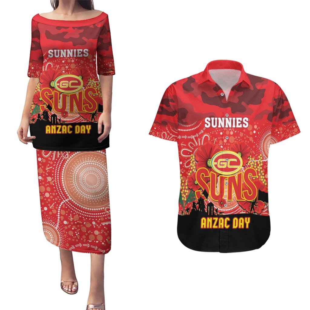 Custom Suns Football ANZAC Couples Matching Puletasi and Hawaiian Shirt Gallipoli Camouflage With Poppies