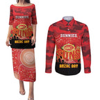 Custom Suns Football ANZAC Couples Matching Puletasi and Long Sleeve Button Shirt Gallipoli Camouflage With Poppies