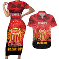 Custom Suns Football ANZAC Couples Matching Short Sleeve Bodycon Dress and Hawaiian Shirt Gallipoli Camouflage With Poppies