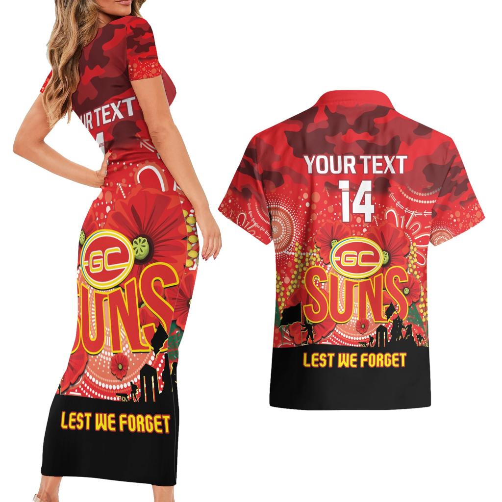 Custom Suns Football ANZAC Couples Matching Short Sleeve Bodycon Dress and Hawaiian Shirt Gallipoli Camouflage With Poppies