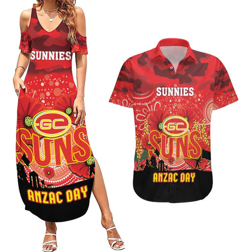 Custom Suns Football ANZAC Couples Matching Summer Maxi Dress and Hawaiian Shirt Gallipoli Camouflage With Poppies
