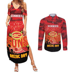 Custom Suns Football ANZAC Couples Matching Summer Maxi Dress and Long Sleeve Button Shirt Gallipoli Camouflage With Poppies