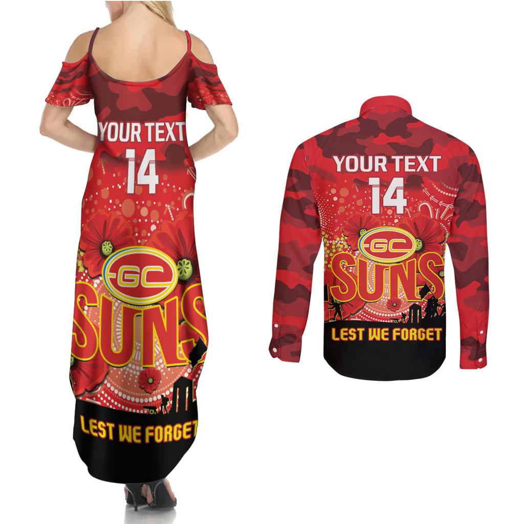 Custom Suns Football ANZAC Couples Matching Summer Maxi Dress and Long Sleeve Button Shirt Gallipoli Camouflage With Poppies